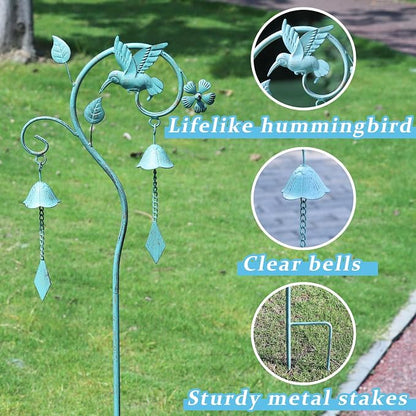 Hummingbird Garden Decor for Outside,Decorative Garden Stake with Bells | 46.8"H Garden Bells Outdoor Stake,Hummingbird Yard Decorations for Garden,Flower Beds, Patio.