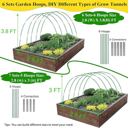 Garden Mesh Netting Kit,10 x 30FT Ultra Fine Netting with 6 Sets Fiberglass Garden Hoops for Raised Beds Vegetable Plants Fruits Greenhouse Row Cover Birds Animals Barrier Protection Net