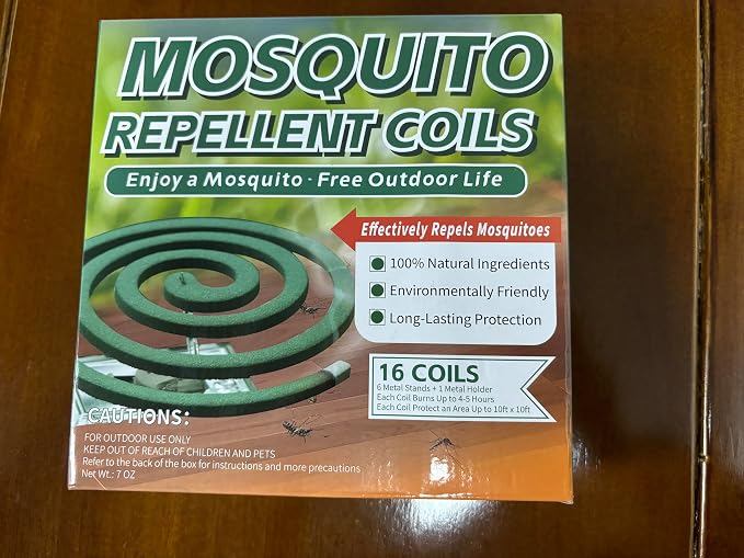 16 Pack Natural Mosquito Coils with 1 Holder & 6 Stands, Long-Lasting Outdoor Mosquito Repellent for Patio, Camping, Yard, Garden, Backyard, 4-5 Hours Burn Time, Effective Citronella Mosquito Killer