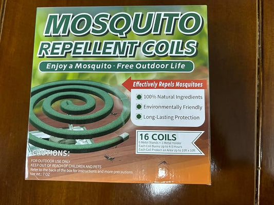 16 Pack Natural Mosquito Coils with 1 Holder & 6 Stands, Long-Lasting Outdoor Mosquito Repellent for Patio, Camping, Yard, Garden, Backyard, 4-5 Hours Burn Time, Effective Citronella Mosquito Killer