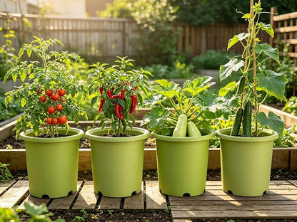 4-Pack 16 inch Large Deep Planters for Outdoor Plants -Light Green Plastic Plant Pots with Drainage Holes & Elevated Base for Root Aeration, 10-Gallon Heavy-Duty Garden Flower Pots, 16"W× 15"H