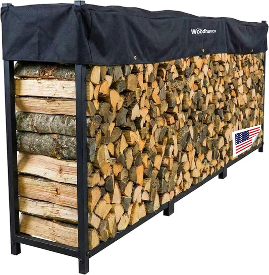 Woodhaven Black Large Outdoor Firewood Rack (12 Foot, With Cover)