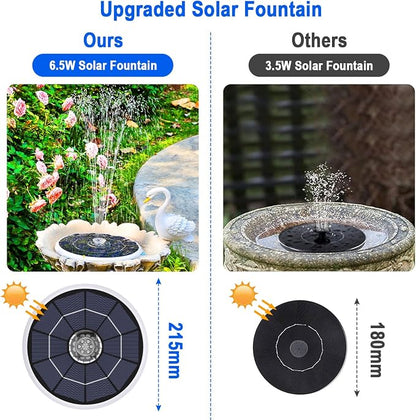 AISITIN 6.5W Solar Fountain for Bird Bath with 3000mAh Battery & Color Changing LED Light, 4 Anti-drift Brackets & 8 Nozzles, Solar Powered Bird Bath Fountain for Garden, Backyard, Fish Tank and Patio