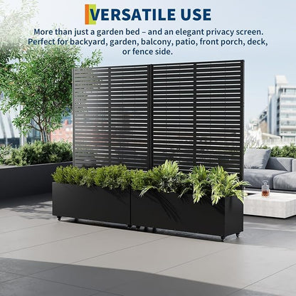 GarveeLife Metal Planter Box with Trellis and Wheels, 71"x47"x16" Raised Garden Bed for Climbing Plants, Vegetables, Vines, Privacy Planters for Patio with Drainage Holes, 15.7" Deep Planting Bed