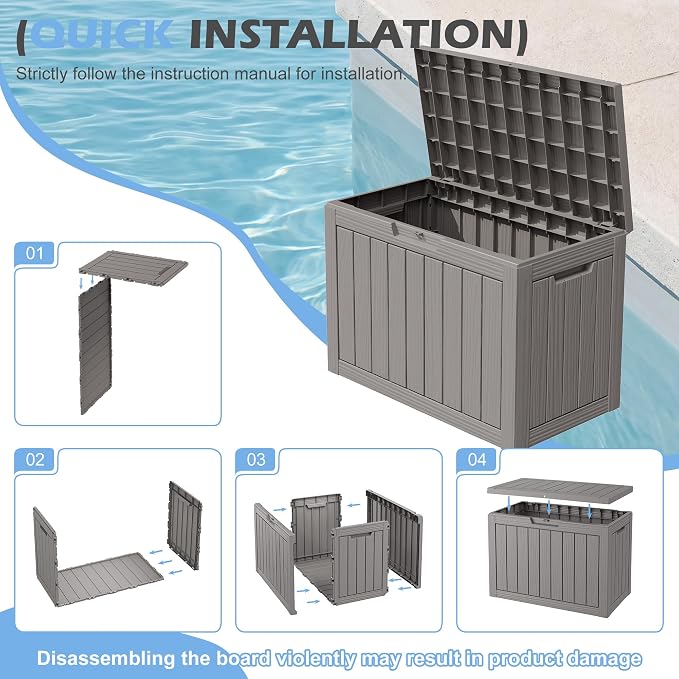 Outdoor Storage Box, 55 Gallon Resin Deck Boxes Outdoor Waterproof For Patio Furniture, Garden Tools, Pool Supplies, Lockable And UV Resistant (Striped Gray)