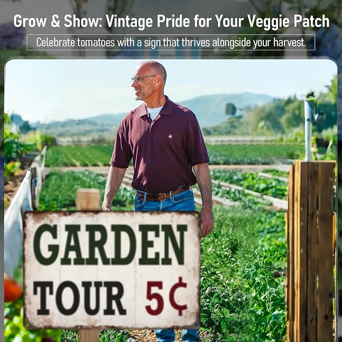 Vintage Metal Garden Signs for Outside Yard Fence Decor Gift | Rustic Gardening Gifts for Women Gardeners Backyard Patio Farmhouse Wall Art Decor Garden Tour 5 Cents Tin Sign 12x8 Inches