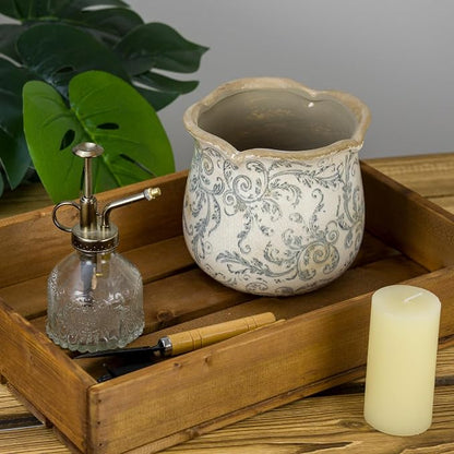 Dosayes Rustic Ceramic Planter, 6 Inch Tuscan Vintage Flower Pot with Drainage, Farmhouse Garden Pot for Indoor Plants, Kitchen & Garden Tuscan Decor, Plant Lover Gift (Grey)