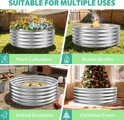 YSEJOMP 17" Tall 48" Diameter Round Raised Garden Bed Kits Outdoor Silver | Heavy Duty,Rustproof,Durable & Stylish,1.5 FT Tall,4FT Planter Bed,0.8MM Thick Galvanized Metal,with Gloves,Tool free