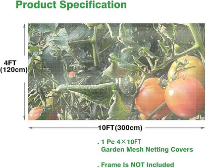 Garden Netting 4x10ft for Plants - Ultra Fine Mesh Bug Insect Barrier | Fine Netting for Vegetable Garden Raised Bed, Blocks Aphids Cabbage Moth, Greenhouse Row Cover, Reusable Plant Protection