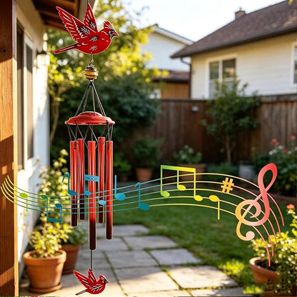 Cardinal Wind Chimes Outdoor Gift Metal Red Bird Wind Chimes for Outside/Indoors, Home, Lawn, Porch, Patio, Garden Decor, Yard Decoration (Fly red Bird)