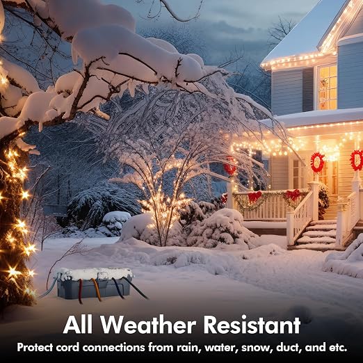 RESTMO Outdoor Electrical Box, IP54 Weatherproof Extension Cord Cover with 6 Cable Entry Ports, Waterproof Connection Box Protect Power Strip, Timer, Plug, Holiday Lights, (11.5x5.2x4 inch), Gray