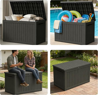 270 Gallon Outdoor Storage Box Resin Deck Box All Weather Waterproof Large Lockable Storage Container Deck Box for Patio Furniture, Garden Tools, Lockable, Black New