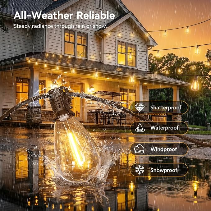 100FT Outdoor String Lights with Remote, Waterproof Patio Lights with 35+1 Shatterproof LED Bulbs,Dimmable Hanging Decor for Backyard Garden Porch Bistro, Timer & 3 Modes,2700K Warm White
