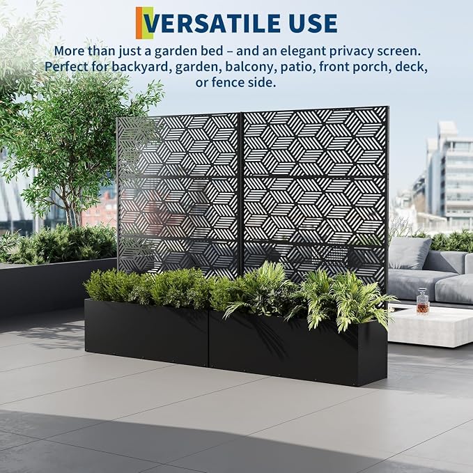 GarveeLife Metal Planter Box with Trellis, 71"x47"x16" Raised Garden Bed for Climbing Plants, Vegetables, Vines, Privacy Planters for Patio with Drainage Holes, 15.7" Deep Planting Bed
