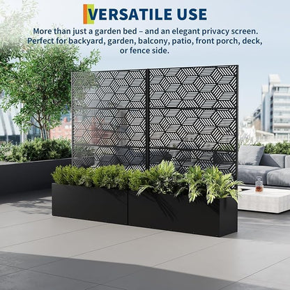 GarveeLife Metal Planter Box with Trellis, 71"x47"x16" Raised Garden Bed for Climbing Plants, Vegetables, Vines, Privacy Planters for Patio with Drainage Holes, 15.7" Deep Planting Bed