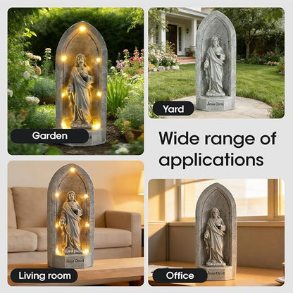 11.4" 7 Solar Light Jesus Statue Outdoor Decor, Religious Blessed Father Statue with LED Light, IP44 Waterproof Outdoor Figurine for Home/Garden Decor, Gift for Men/Father