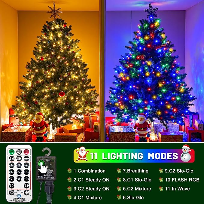 100FT 300 LED Color Changing Christmas Lights, Warm White & Multicolor Christmas Tree Lights with Remote, Waterproof String Light for Outside Indoor Home Patio Yard Party Garden Holiday Decorations
