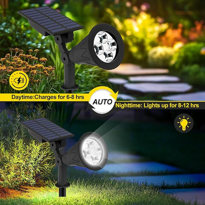 T-SUN Solar Spotlights Outdoor, 4 LED IP65 Waterproof Solar Landscape Spotlights, Dusk to Dawn Solar Lights for Trees, Yard, Garden, Pathway, Patio, Pool Area (White-4 Pack)