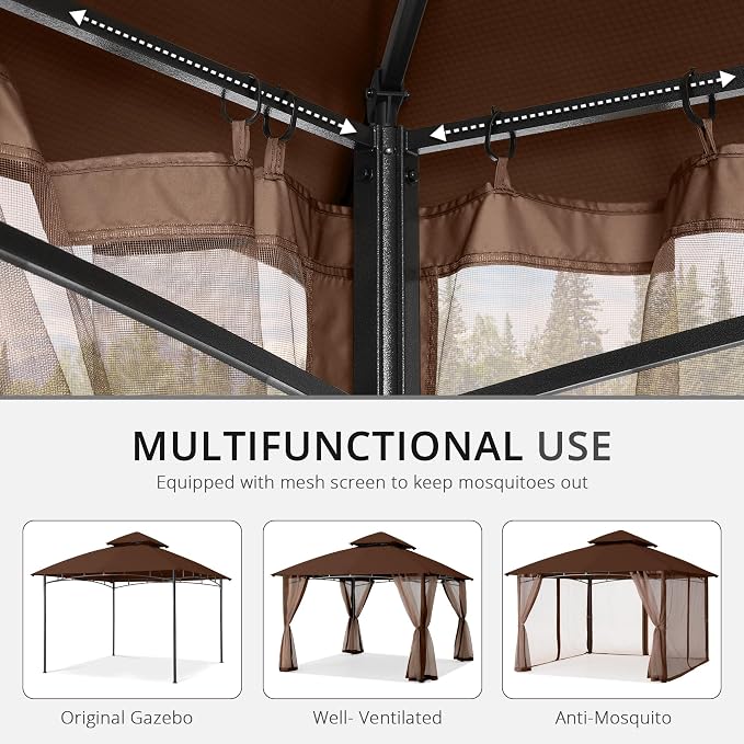 MASTERCANOPY Patio Gazebo Mosquito Netting Screen Walls (10x10, Coffee)
