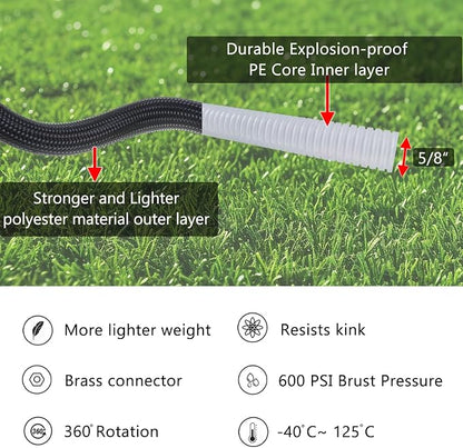 HQMPC Garden Hose 5/8"IDx30' Hose Stiff And Rigid Light Weight Durable Non Kinking Water Hose For Garden Lawn Waterring Female Brass Hose Fittings 30 FEET Black(Leight weigh arround 1 kgs)
