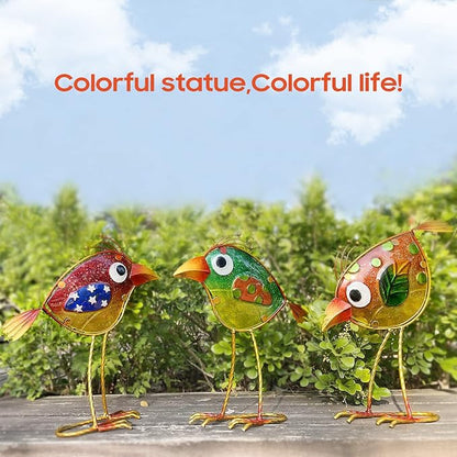 LEGIFO Garden Decor for Outside,Funny Metal & Glass Bird Decor for Indoor & Outdoor Set of 3,Yard Art Decor,Garden Art Statues Decorations,Colorful and Patriotic