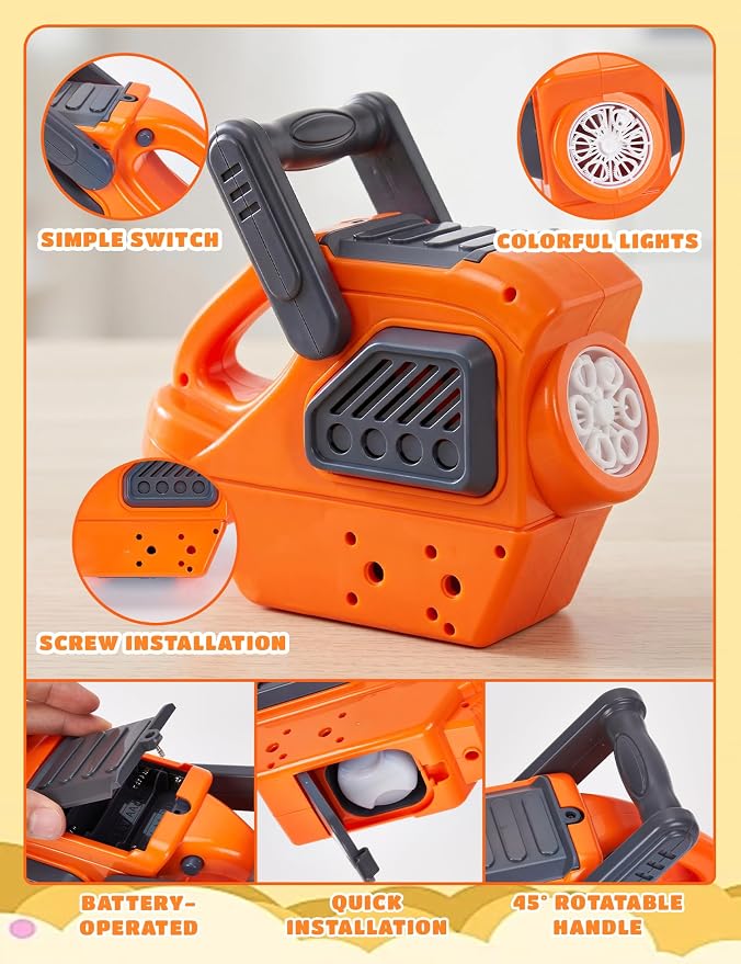3-in-1 Bubble Lawn Mower for Kids, Electric Bubble Blower with 10 Bubble Solution, Includes Goggles Mask Gloves Ruler, Summer Bubble Toy for Kids