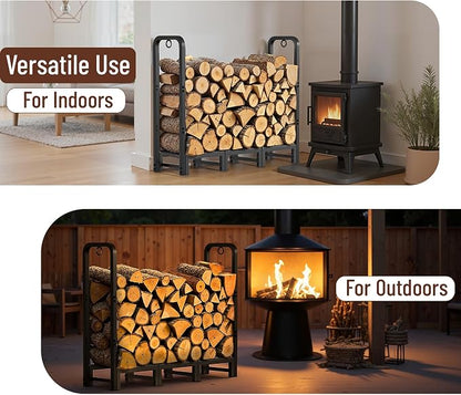 Amagabeli Firewood Log Rack Outdoor 4ft Heavy Duty Logs Holder for Fireplace Indoor Outdoor Adjustable Wood Racks for Fire Wood Holder Metal Pile Stand Storage Stacker Organizer Black