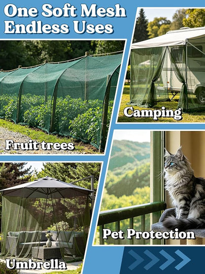 ANPHSIN 65x10ft Ultra fine Mosquito Net for Patio - Mesh Netting Screen for Outdoor Garden Porch Balcony, Protects Skin & Plants from Bugs, Birds, Green