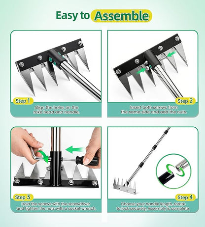 Weed Rake Tool for Garden, 2.0 Upgraded Heavy Duty Iron Weed Puller Tool with 71" Adjustable Long Handle, 6 Teeth Garden Rake Manual Weed Remover for Lawn, Yard, Garden | Heavy Duty, 71" Adjustable Long Handle