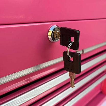 Workington Portable Metal Tool Chest with 9 Drawers, 24" 9-Drawer Tool Chest Cabinet with Ball Bearing Drawer Slides, Steel Tool Storage Box Organizer 4006 Pink