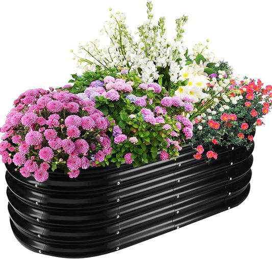 TBMLC 17" Tall Elevated Oval Metal Raised Garden Bed - 4ft x 2ft in Size and 0.8MM Thick Durable Planter Bed/Box for Vegetables Flowers Succulent at Patio/Garden Outdoor (Black, 4X2X1.4 FT)
