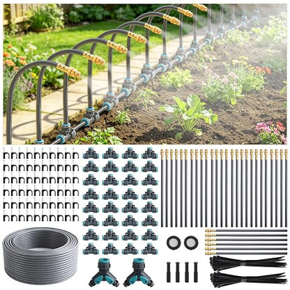 200FT 1/4" Quick-Connect Drip Irrigation System Kit, Automatic Garden Watering System with 32 Pcs Adjustable Spray Nozzles for Garden, Greenhouse, Yard, Lawn