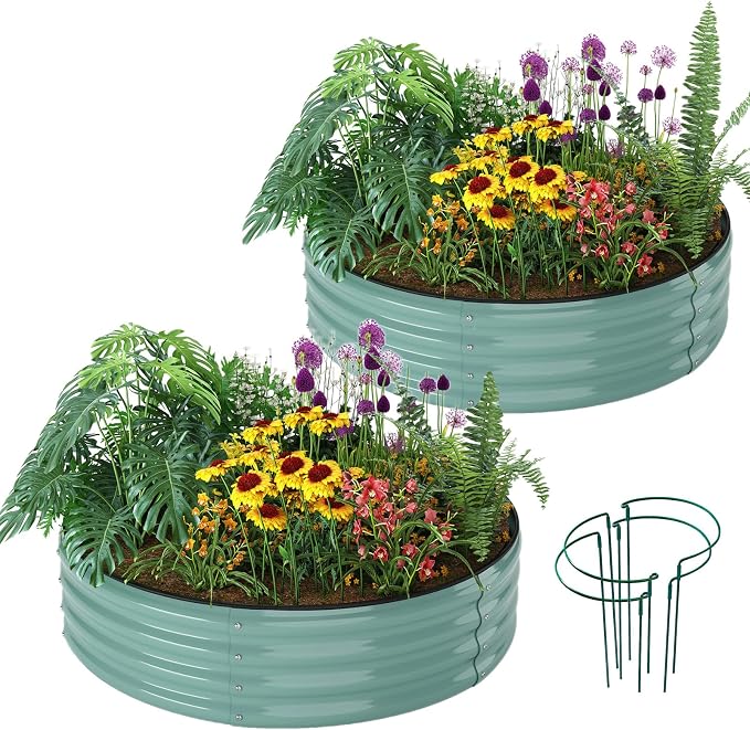 ZFHgarden Galvanized Metal Planter Raised Garden Bed Kit for Gardening Outdoor Garden Box Raised Flower Bed 2PC Green 2X2X1FT