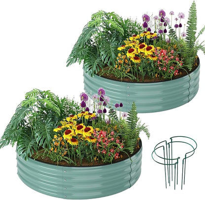 ZFHgarden Galvanized Metal Planter Raised Garden Bed Kit for Gardening Outdoor Garden Box Raised Flower Bed 2PC Green 2X2X1FT