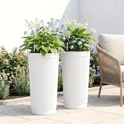 TUYOHW Set of 2 Large Round Tall Planter for Indoor or Outdoor 24" Flower Pots for Porch, Patio, Backyard, Large Planters for Outdoor Indoor Plants