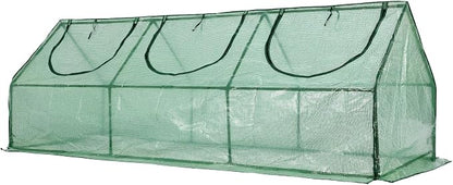 Aoodor 9 x 3 x 3 ft Mini Greenhouse with 3 Zipper Doors, Water-Resistant, UV-Protected for Flowers, Vegetables, and Herbs, Green
