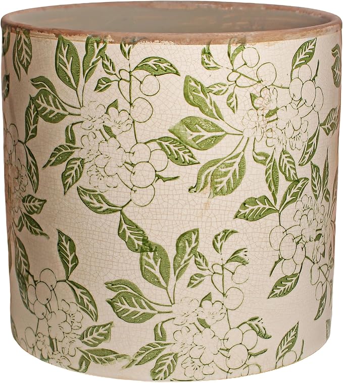 7.7 Inch Large French Farmhouse Ceramic Planter, Indoor Outdoor Home Decor | Decorative Pots with Drainage, Ideal for Medium & Large Plants and Trees, Great Housewarming Gift for Indoor Patio Garden