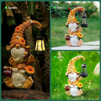 Solar Garden Gnome Statue with LED Lights, Waterproof Outdoor Decoration for Patio Lawn Yard, Perfect for Mom Women Grandma
