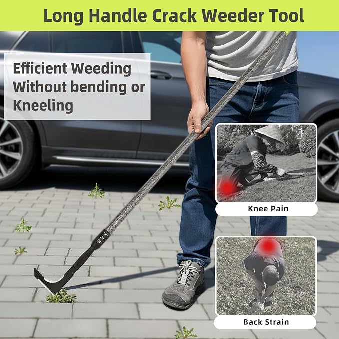 Crack Weeder, Long Handle Crevice Weeding Tool, 48" Efficient Weeder Tool Stainless Steel Weed Grabber Remover, Manual Weed Puller for Sidewalk, Paver, Narrow and Wall Gaps Remove Moss Weeds
