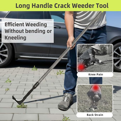 Crack Weeder, Long Handle Crevice Weeding Tool, 48" Efficient Weeder Tool Stainless Steel Weed Grabber Remover, Manual Weed Puller for Sidewalk, Paver, Narrow and Wall Gaps Remove Moss Weeds