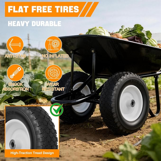 Yesker 4.10/3.50-6" Flat-Free Tires and Wheels, 12" Solid Wheelbarrow Tire with 5/8" Bearing 2.2" Centered Hub for Wheelbarrow, Garden Gorilla Cart, Hand Truck (2 Pack)