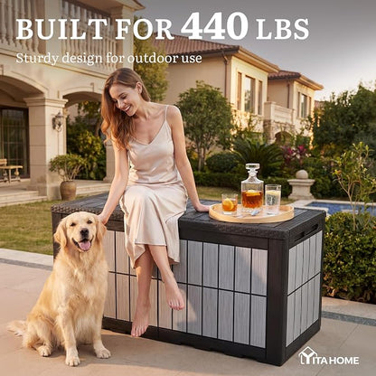 YITAHOME 134 Gallon Large Deck Box | Waterproof Resin Outdoor Storage Box with Lock, Doubles as Bench Seating for Patio Furniture Cushions,Garden Tools & Pool