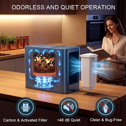 Growell Electric Composter for Kitchen, 3.2L Smart Countertop Compost Bin, Low Noise, Odorless, Indoor Food Waste Composter with LED Display, Auto-Cleaning, Turn Food Waste into Fertilizer,EC04