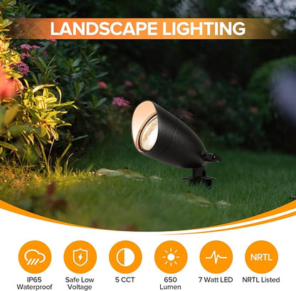 LUTEC 5CCT 12V Low Voltage Landscape Lighting Die-cast Aluminum Spot Lights with Connectors, IP65 Outdoor Landscape Spotlights, 7W 650LM for Tree Garden, 4 Pack (No Transformer Kits)