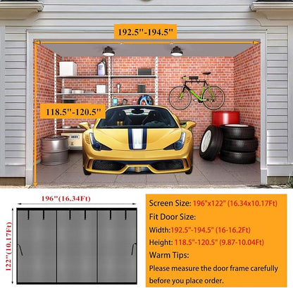 Magnetic Garage Door Screen 16x10ft Hands Free Net Curtains, Retractable Fiberglass Doors Cover Closure for 2 3 Car Garage Carport Patio Balcony Porch Gazebo Backyard Greenhouse RV (Black, 16x10ft)