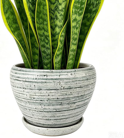 Deep Dream 8 Inch Plant Pots- Ceramic Pots for Plants with Drainage Hole and Saucer, Large Planter Pot for Indoor Plants Outdoor Decor, Brushed Green