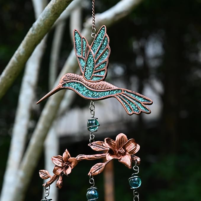 Wind Chimes - Wind Chimes for Outside Deep Tone 32 inches 5 Aluminum Tubes, Birthday, Memorial, Gifts for Mom, Grandma, Daughter, Decoration for Home, Garden, Patio (32" Hummingbird Turquoise)