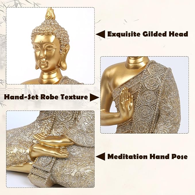 Gold Buddha Statue Gold Decor Meditation Gifts Indoor Statue for Zen Art | YOUERDA; Buddha Statues Yoga Meditation Room Home Decor Indoor, Buddhist Art Zen Sculptures Gifts for Mom