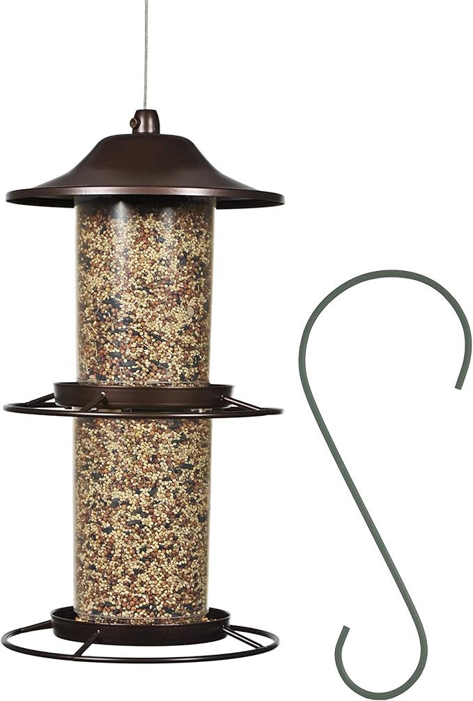 Perky-Pet Large 2-Tier Panorama Wild Bird Outdoor Feeder with Hanging Hook - 325SCOMBO-1SR - 4.5 lb Seed Capacity - Durable Construction - Versatile Hanging with Included Hook