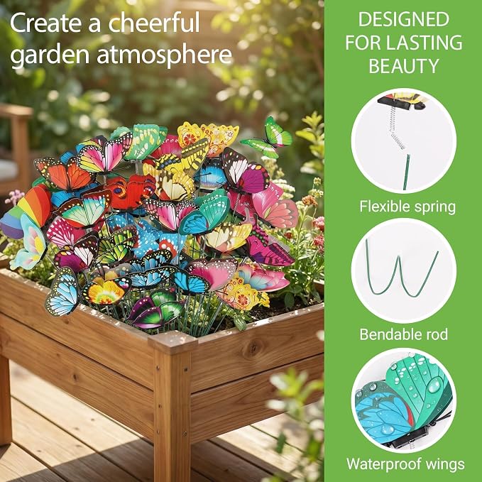30PCS Butterfly Decor Outdoor Butterfly Garden Stakes for Garden Decor | 3D Waterproof Colorful Artificial Butterflies Picks for Crafts Flower Arrangements Outdoor Indoor Spring